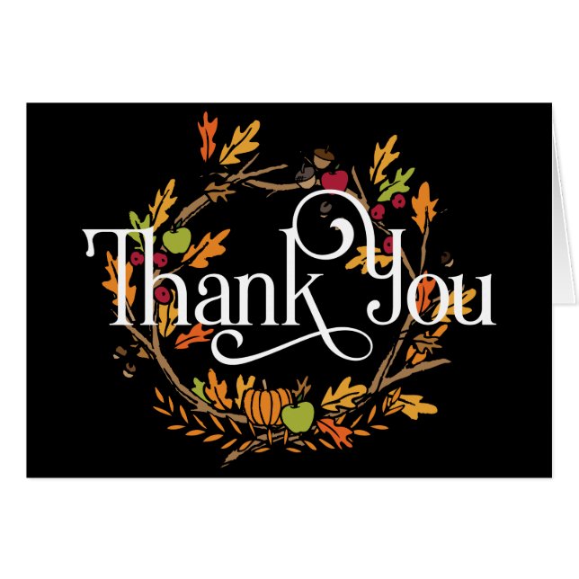 Thank You with Fall Wreath with Leaves/Pumpkins (Front Horizontal)