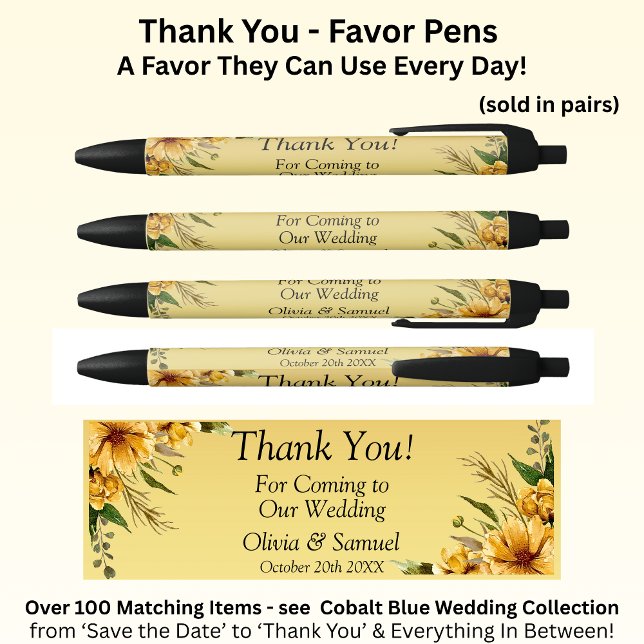 Thank You with Golden Yellow Flowers Black Ink Pen (Creator Uploaded)