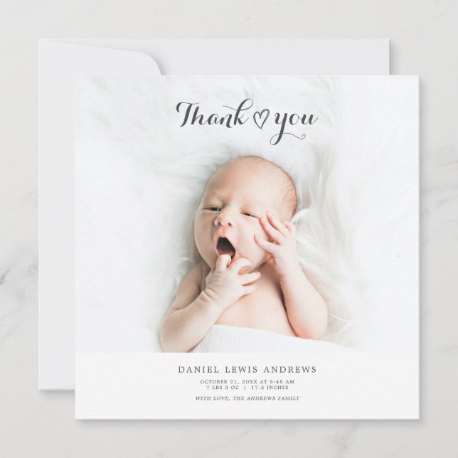 Thank You with Heart Photo Collage Birth Announcement (Front)