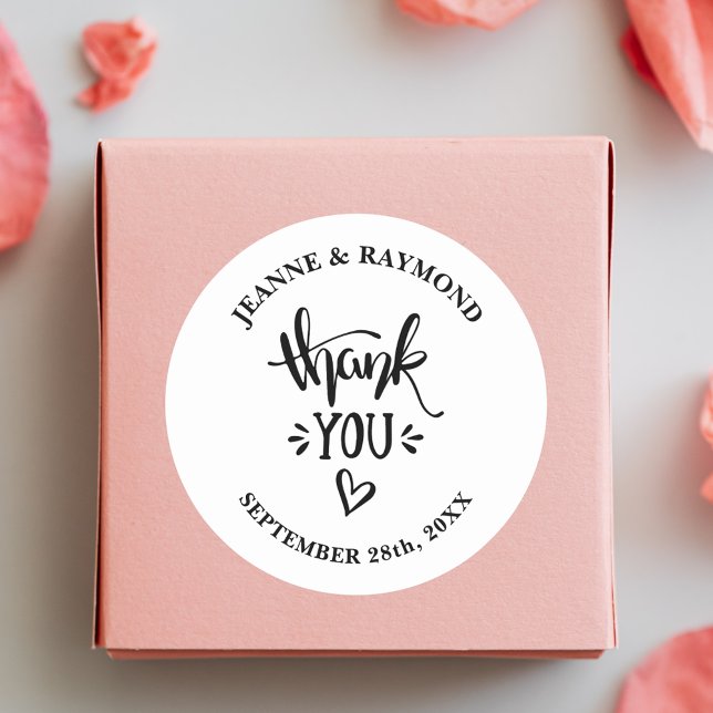 Thank You with Love Stylish White Wedding Favour Classic Round Sticker (Creator Uploaded)