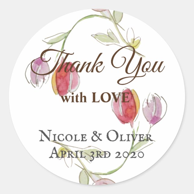 Thank You with Love Tulips Classic Round Sticker (Front)