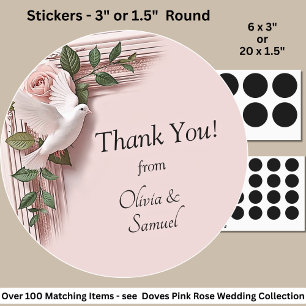 Thank You! with Names, Dove & White Roses Classic Round Sticker