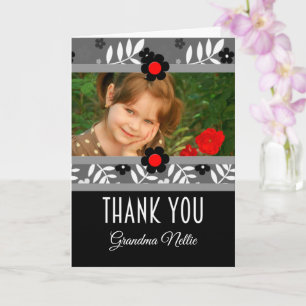 Thank You with Photo and Name Black Contemporary Card