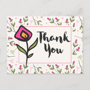 Thank You with Pink and Orange Flower Postcard