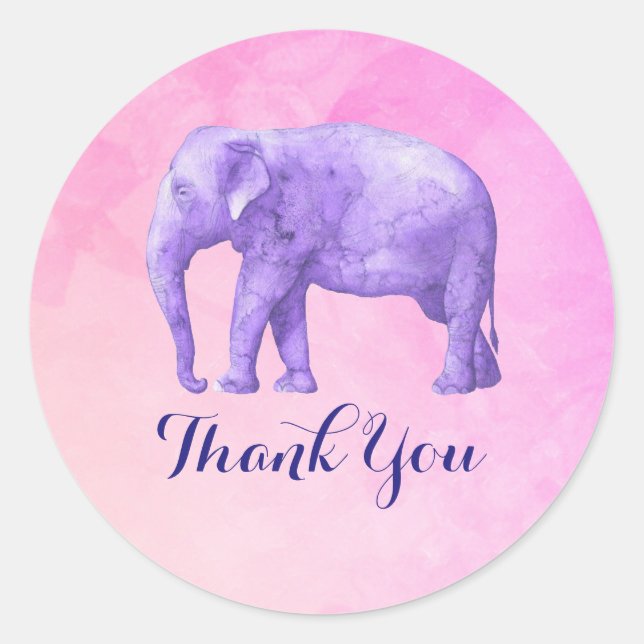 Thank You with Purple Elephant Classic Round Sticker (Front)