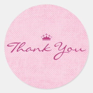 Thank You with Purple Tiara on Pink Polka Dots Classic Round Sticker