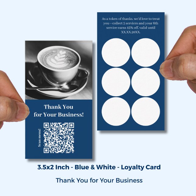  Thank You with QR Code - Blue Café Loyalty Card (Thank You with QR Code - Blue Café Loyalty Card; Size: 3.5x2 Inch)