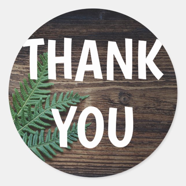 THANK YOU wooden grain fern round sticker sheet (Front)