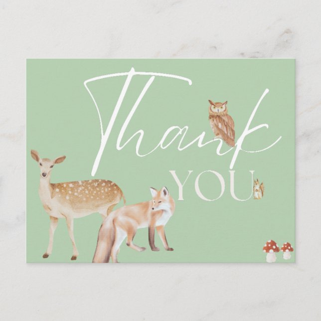 Thank You Woodland Baby Shower, Gender Neutral Postcard (Front)