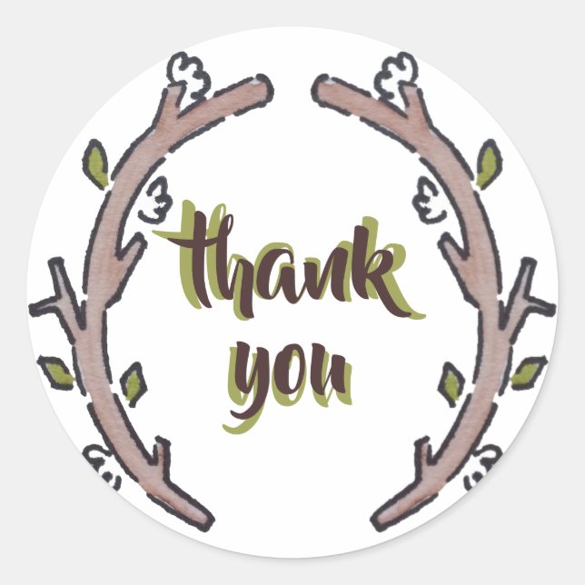 Thank You Woodland Botanical Classic Round Sticker (Front)