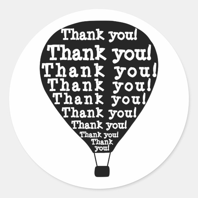 Thank You Word Art Hot Air Balloon Black and White Classic Round Sticker (Front)