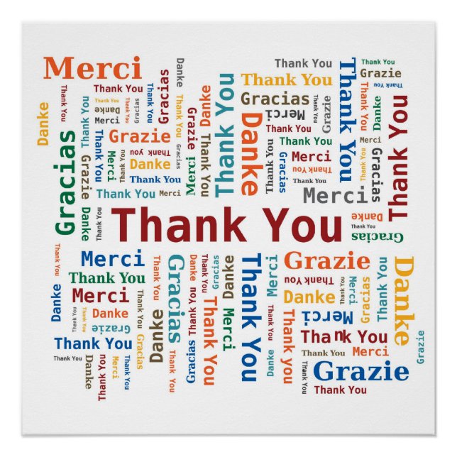 Thank You Word Cloud - 5 Languages - Multicolored Poster (Front)