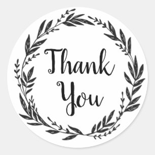 Thank You Wreath Farmhouse Black and White Classic Round Sticker