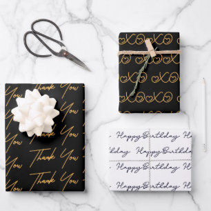 Thank You    Xoxo   Birthday Text Pattern Wrapping Paper Sheet