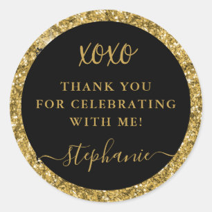 Thank You xoxo Gold Glitter Birthday Party Classic Round Sticker