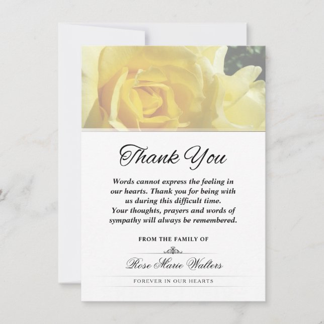 Thank You Yellow Rose Funeral Words Cannot Express Card (Front)