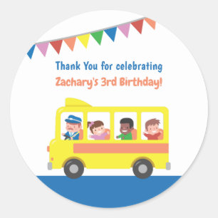 Thank You Yellow School Bus Birthday Party Classic Round Sticker