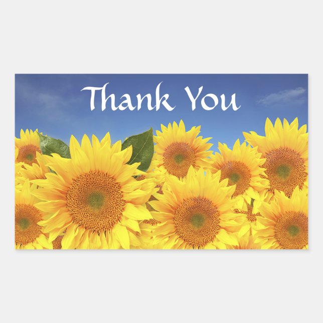 Thank You Yellow Sunflower Greeting Sticker Label (Front)