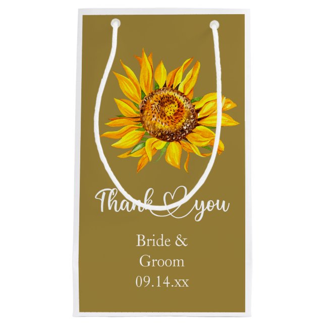 Thank You Yellow Sunflower on Wedding  Small Gift Bag (Front)