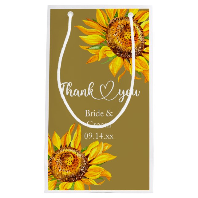 Thank You Yellow Sunflower on Wedding Small Gift Bag (Front)