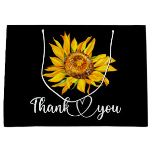 Thank You Yellow Sunflower Watercolor Floral Black Large Gift Bag