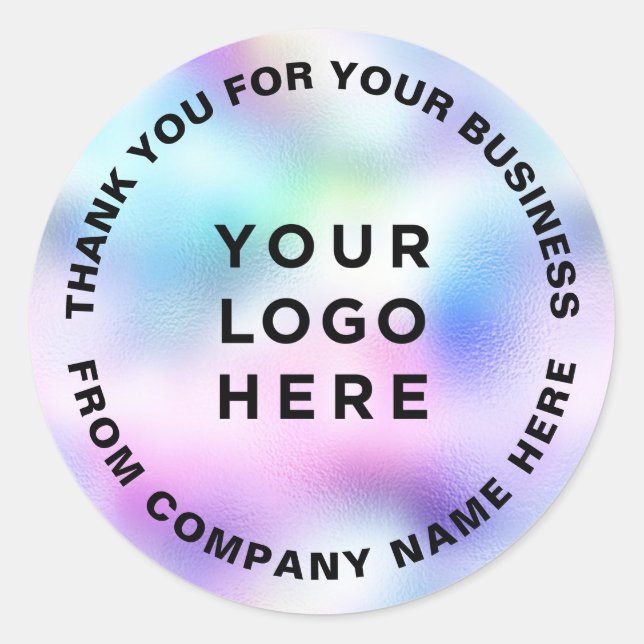 Thank you Your Business Logo Custom Holographic Classic Round Sticker (Front)