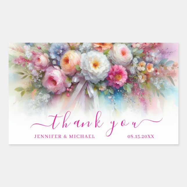 Thank You Your Custom Text Aquarell Flowers Art Rectangular Sticker (Front)