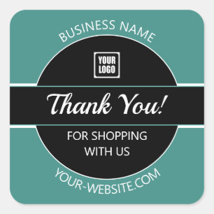 Thank You, Your Logo, Bus. Name Web, Deep Teal B/W Square Sticker
