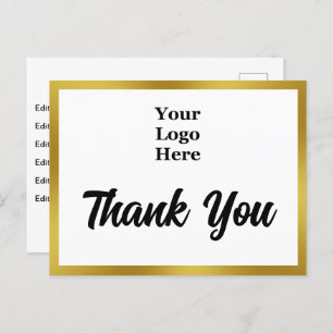 Thank You Your Logo Here Black White Gold Business Postcard