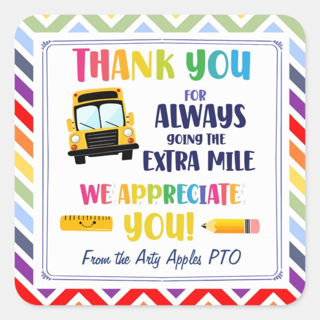 Thank you you're an awesome bus driver square sticker (Front)