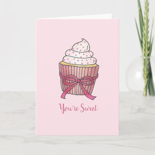 Thank You You're Sweet Pink Cupcake Valentine Card (Front)