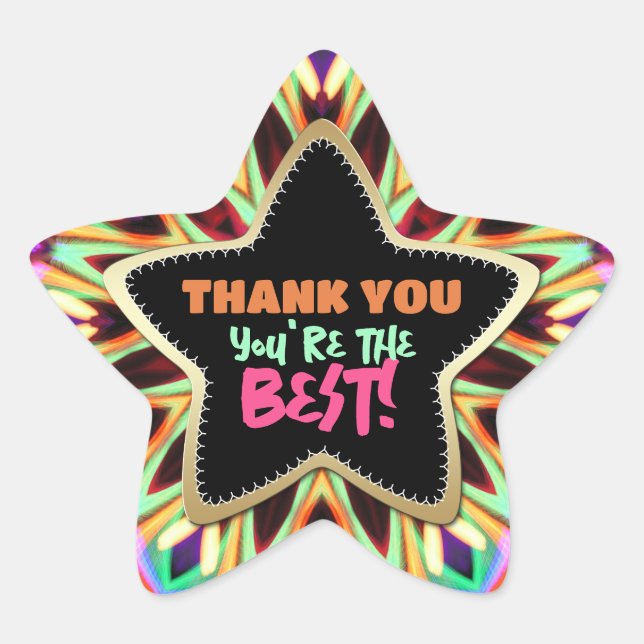 Thank You ♥ You're the Best Rainbow Colours Star Star Sticker (Front)