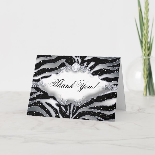 Thank You Zebra Sparkle Silver Black Card (Front)
