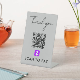 Thank You Zelle QR Code Scan to Pay Modern Grey Pedestal Sign