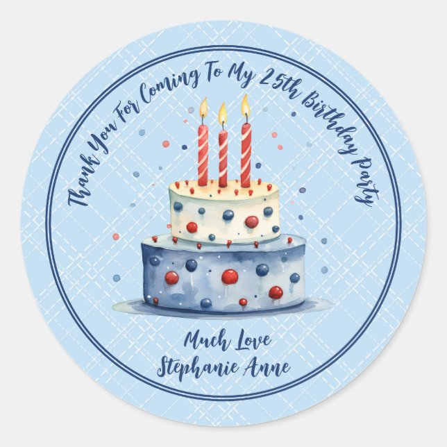 Thank Your Birthday Cake & Candles Favour  Classic Round Sticker (Front)