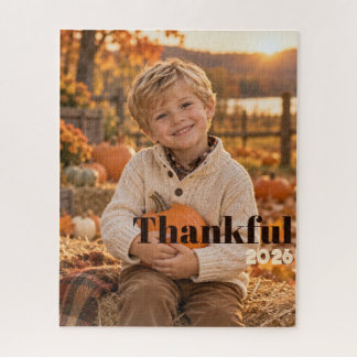 Thankful 2026 Personalised Thanksgiving Photo Jigsaw Puzzle