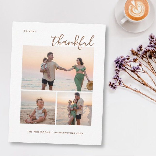 Thankful 3 family photo happy thanksgiving fall  h holiday card (Creator Uploaded)
