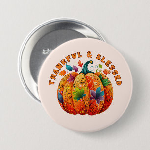 Thankful and Blessed Autumn Pumpkin 7.5 Cm Round Badge