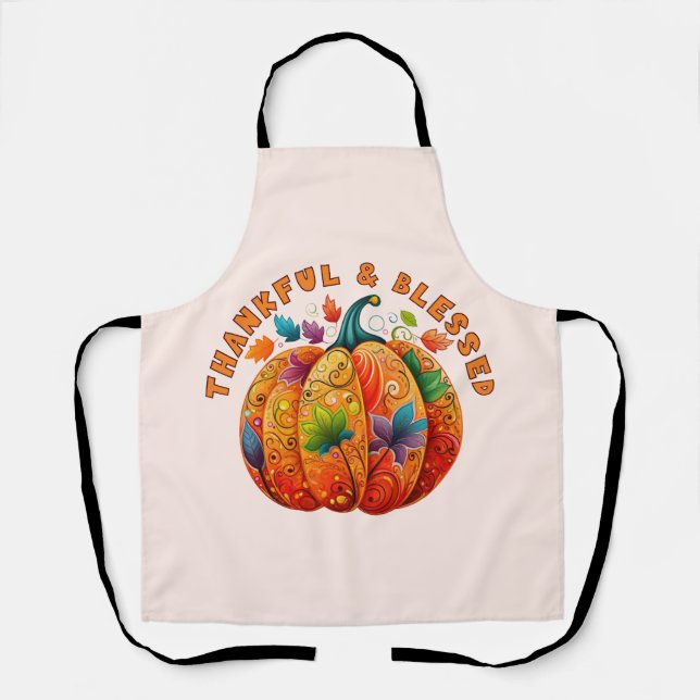 Thankful and Blessed Autumn Pumpkin Apron (Front)