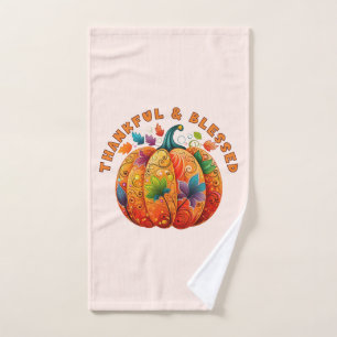 Thankful and Blessed Autumn Pumpkin Bath Towel Set