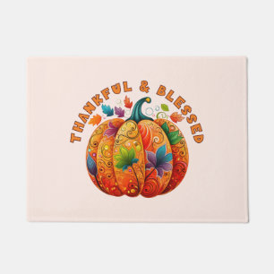 Thankful and Blessed Autumn Pumpkin Doormat