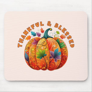 Thankful and Blessed Autumn Pumpkin Mouse Mat