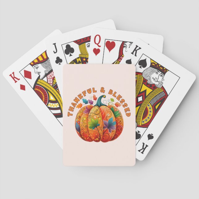 Thankful and Blessed Autumn Pumpkin Playing Cards (Back)