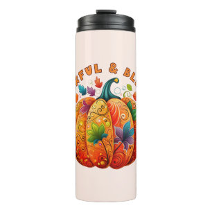 Thankful and Blessed Autumn Pumpkin Thermal Tumbler