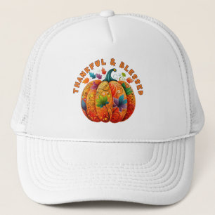 Thankful and Blessed Autumn Pumpkin Trucker Hat