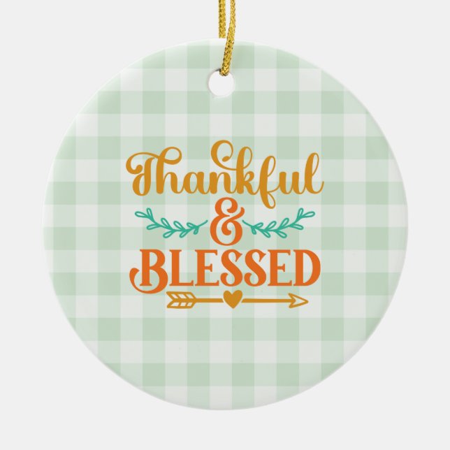 Thankful and Blessed Ceramic Tree Decoration (Front)