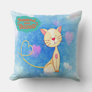"Thankful and Blessed" Cute Cat Pillow – A Heartwa