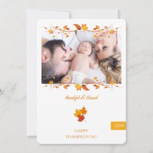 Thankful and Blessed Family Photo Thanksgiving Holiday Card