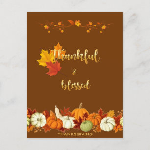 Thankful and Blessed Golden Script Thanksgiving Holiday Postcard