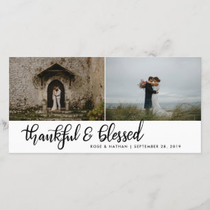Thankful And Blessed Handwritten Two Photos Thank You Card